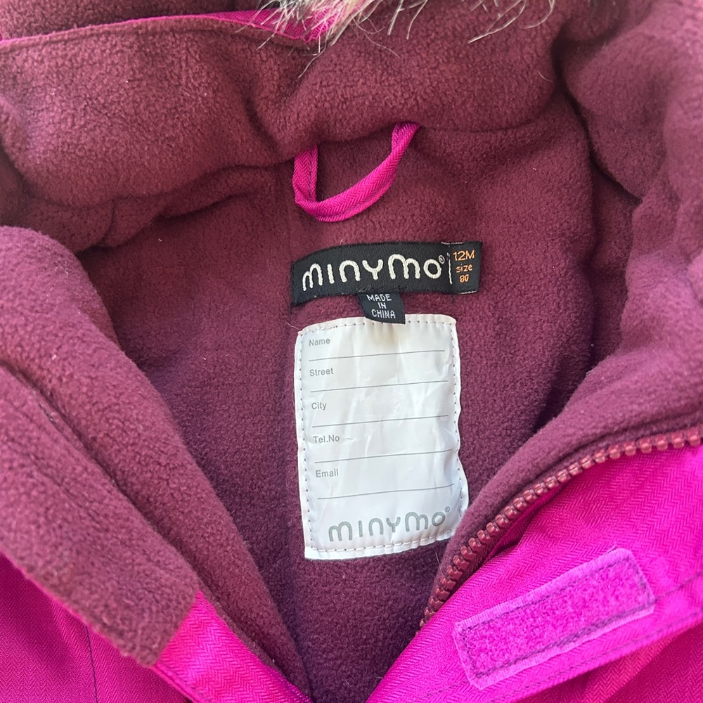 Baby Snowsuit 12M Pink Winter One Piece Hooded Faux Fur Warm - Picture 3 of 3